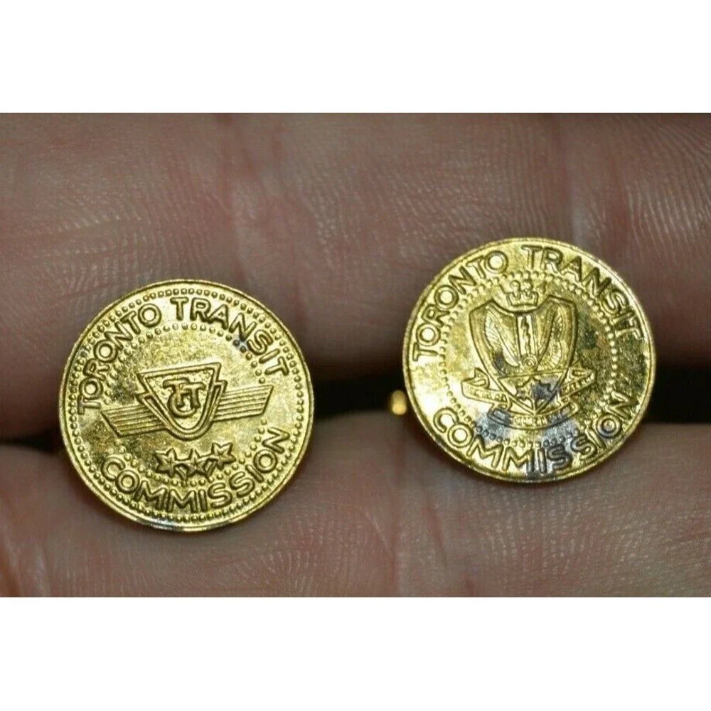 Aged Vintage TORONTO TRANSIT Round Brass Cuff Links Rare Canada